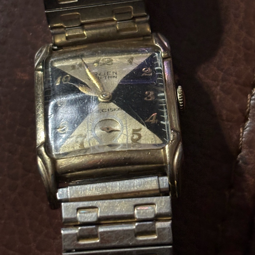 Gold and Black Square Face Chronograph Watch